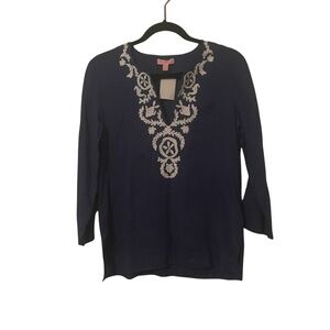 Lilly Pulitzer Women's Blue and White Floral Long Sleeve Tunic Size XS